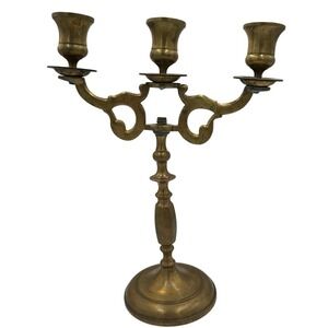 Antique Brass Candelabra 3 Arm Taper Candle Holder Ornate Tabletop Decor